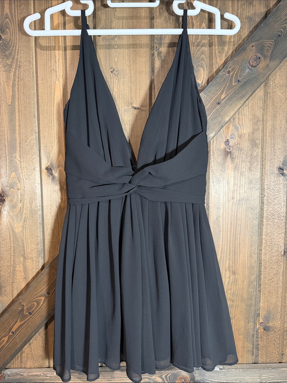 Luxxel Black V-Neck Knot-Front Top